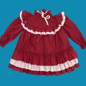 Martha's Minitures We're Fussy Vintage Red Pink Ruffle Xmas Dress FLAWED